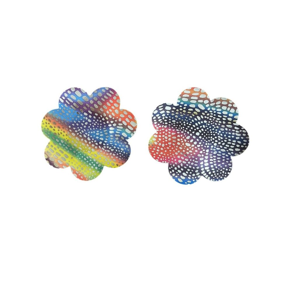 Holographic Rainbow Flower Shaped Disposable Nipple Covers Pasties Set Of 2